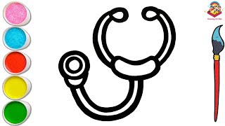 Stethoscope Drawing amp Coloring for Kids Easy Step by Step [upl. by Elitnahc]