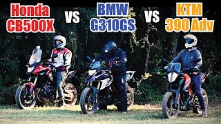 Group test KTM 390 Adventure vs BMW G310 GS vs Honda CB500X [upl. by Camella]