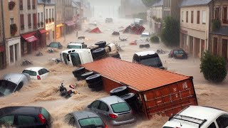 Worst footage of floods in Paris France 2024  Crues inondations Rive de Gier  فيضانات فرنسا اليوم [upl. by Avert]