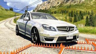 Massive Spike Strip Pileup Crashes 9 – BeamNG Drive  CrashBoomPunk [upl. by Srednas]