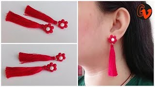 How to make trendy earrings  Silk thread tassel earrings  Beaded Earrings  Tutorial [upl. by Eidnyl]