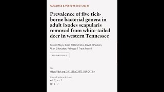 Prevalence of five tickborne bacterial genera in adult Ixodes scapularis removed fro  RTCLTV [upl. by Suirtimed430]