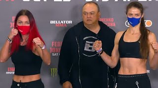 Darina Mazdyuk vs Katarzyna Sadura  Weighin FaceOff  Bellator 269 Fedor vs Johnson [upl. by Anyehs]