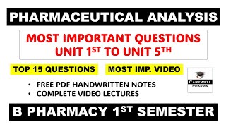 Pharmaceutical Analysis 1st Semester Important Questions  pharmaceutical analysis  Carewell Pharma [upl. by Ier]