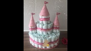 DIY Windeltorte als SchlossWindelburg basteln Baby Party Geburt Geschenkidee [upl. by Seibold]