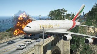 Gigantic A380 Emergency Landing On A Bridge After Engine Explodes  GTA 5 [upl. by Haynor113]