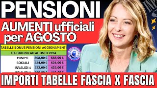 🔴PENSIONI GLI IMPORTI ESATTI FASCIA X FASCIA 👉🏼 TABELLE ESEMPI AUMENTI RIVALUTAZIONE AGOSTO 2024 ❗️ [upl. by Robaina]