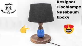 Designer Lampe  Epoxy und Nussbaum Tischlampe [upl. by Ahseryt]