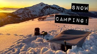 Sleeping in a Snow Shelter on Top of a Mountain Snow Cave Camping [upl. by Aliak]