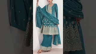 Latest Embroidery chinnon silk Palazzo kameez design  Plazzo kameez design shorts kameez dress [upl. by Langdon]