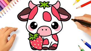 HOW TO DRAW A CUTE STRAWBERRY COW KAWAII EASY 🐮🍓 [upl. by Fleece]