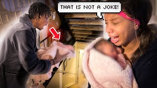 DROPPING OUR NEWBORN DOWN THE STAIRS PRANK SHE CRIED [upl. by Mian]