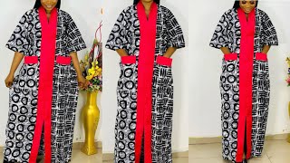 How to Cut and sew a Kaftan Bubu Dress with a Slit in Front and Side Pockets [upl. by Obala399]