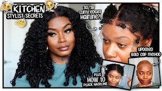 KITCHEN STYLIST SECRETS Make a 3a3b Curly Edges Wig Look NATURAL 😝  Updated Bald Cap Method [upl. by Dale]