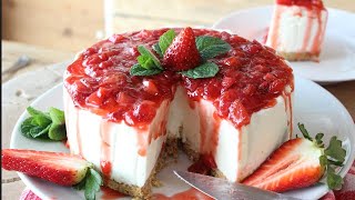 CHEESECAKE ALLE FRAGOLE ricetta cheesecake alle fragole ALTA SENZA COTTURA ricetta cheese cake [upl. by Samanthia247]