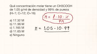 Concentración Molar a partir de densidad y pureza [upl. by Eceinhoj]