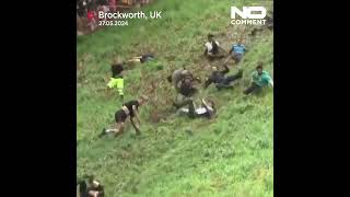 UK cheese rolling race takes place in southern England nocomment shorts [upl. by Groark114]