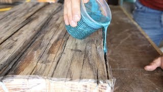 DIY Farmhouse Dining Table w Epoxy Inlays Using Reclaimed Barnwood [upl. by Sucramal]