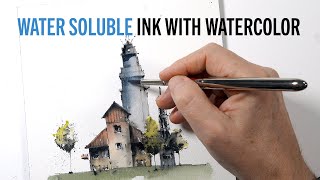 Water soluble Ink with Watercolor painting [upl. by Tara]