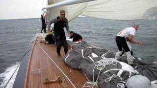 Spinnaker takedown onboard the J Class Yacht Hanuman [upl. by Eirrot840]