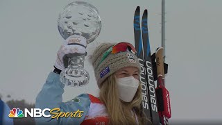 Jessie Diggins takes world cup overall title becomes first American woman to win globe  NBC Sports [upl. by Elleneg]