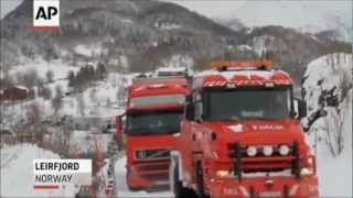 Trucks go over cliff in Norway [upl. by Yezdnil]