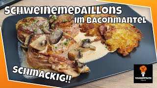 SCHWEINEMEDAILLONS im Baconmantel  Rezept  Schlemmerpiraten [upl. by Biel274]