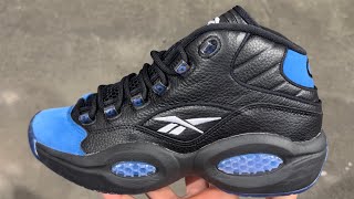 Reebok Question Mid Black Blue Allen Iverson Basketball Shoes [upl. by Zed859]