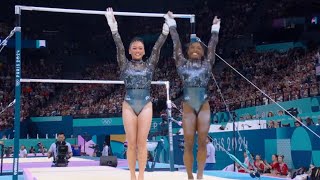 Sunisa Lee amp Simone Biles Uneven bars Performance Paris Olympic Womens Gymnastic Qualification 2024 [upl. by Jesh743]