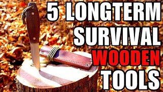 Woodsman Woodworking Camp and 5 Longterm Wooden Bushcraft Tools [upl. by Judd]