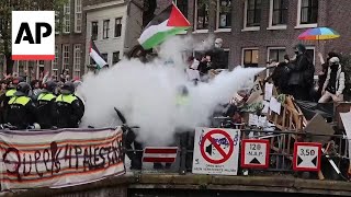 Police break up proPalestinian student protest in Amsterdam make arrests [upl. by Allesiram]