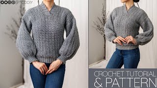 How to Crochet Collared Sweater  Pattern amp Tutorial DIY [upl. by Besse310]