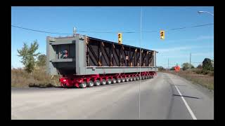 Moving two 220 ton boiler parts on Mammoet SelfPropelled Modular Transporters Bath Ont 2016 [upl. by Hiroshi]