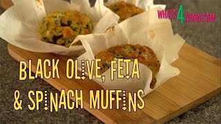 Black Olive Feta amp Spinach Muffins Savory Muffins Recipe with a Taste of the Mediterranean [upl. by Norval]