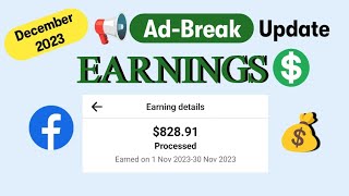 Facebook Ad break earnings update December 2023 facebook monetization payout [upl. by Memory278]