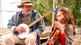 BEST CIVIL WAR FIDDLER BANJO PLAYER DUO  Come Back Katy by Jed Marum with Tiny Fiddler Samantha [upl. by Anina]