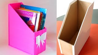 DIY Magazine Holder  Cardboard Storage File Organizer Waste Material Reuse IdeaBest Out of Waste [upl. by Adnohs412]