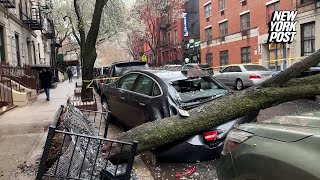 Nor’easter blasts NY Boston w tropicalstormforce wind gusts as snow buries northern New England [upl. by Ahsiekel201]