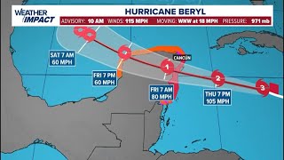 Hurricane Beryl update Storm remains Category 3 continues on track toward Mexico [upl. by Arihsay908]