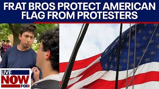 Gaza protests Fraternity brothers protect American flag from protesters  LiveNOW from FOX [upl. by Marla]