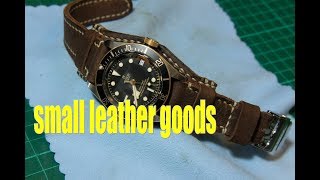 making a leather bund watch strap for Tudor Black Bay leathercraft [upl. by Anaahs]