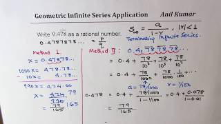 Write 04787878 Repeating Decimal as Rational Number Geometric Infinite Series [upl. by Akeinahs]