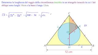 Determina il raggio della circonferenza inscritta in un triangolo isoscele con lati 10cm e base 12cm [upl. by Barhos]