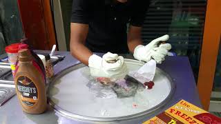 Strawberry jam ice cream roll at khilgaon taltala  Street Food of Bangladesh [upl. by Sherborne]