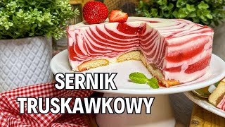 Sernik Truskawkowy  Ciasto na Zimno  Truskawkowa Zebra  jedz pysznie [upl. by Hsak]