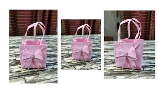 Making mini paper bag with handle  Mini shopping bag  easy craft‎MishiArtandcraft12592 [upl. by Inaffit637]