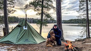 Chilly Night in a Tipi on a WILDERNESS LAKE  Rainy amp Windy [upl. by Lurleen]