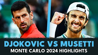 Novak Djokovic vs Lorenzo Musetti The Rematch  Monte Carlo 2024 Highlights [upl. by Zed473]