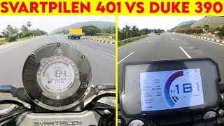 SVARTPILEN 401 VS DUKE 390  0 TO 100  TOPSPEED BATTLE [upl. by Nomolas]