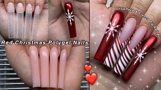 RED CHROME CHRISTMAS POLYGEL NAILS❤️ HOW TO FRENCH TIP  SNOWFLAKE NAIL ART DESIGN  Nail Tutorial [upl. by Haraj]